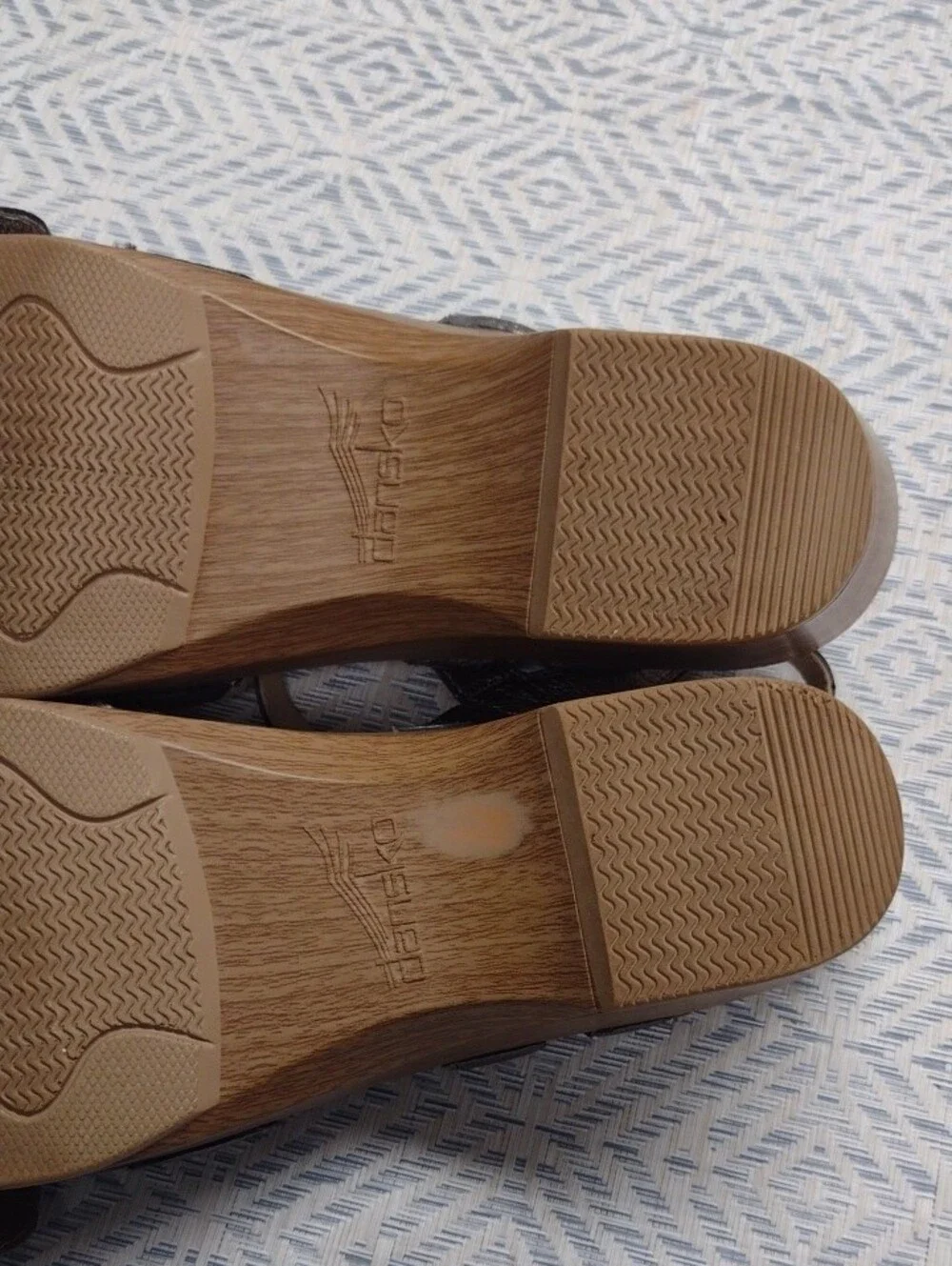 Dansko Silver Leather Wedge Sandals with Wood-Look Heel